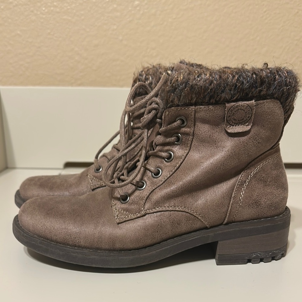 Brown Combat Moto Boots with Suede Finish